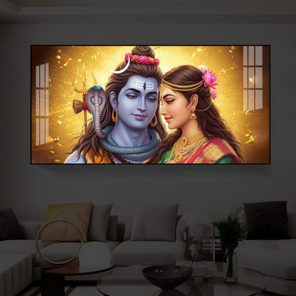 Shiv Parvati Modern Luxury Backlight Horizontal Wall Art