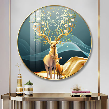 Deer in Bloom Premium Acrylic Round Wall Art