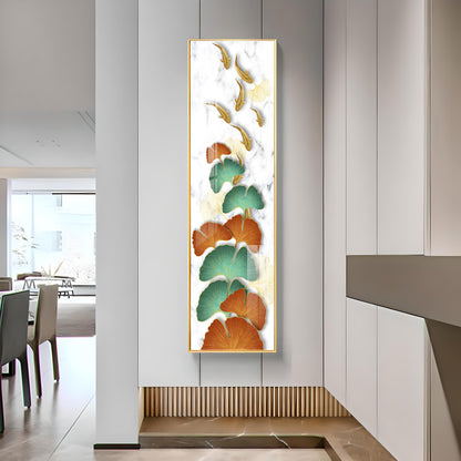 Golden Fish & Colorful Ginkgo Leaves Premium Acrylic Vertical Wall Art