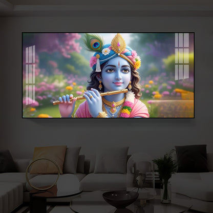 Krishna Ji Modern Luxury Backlight Horizontal Wall Art