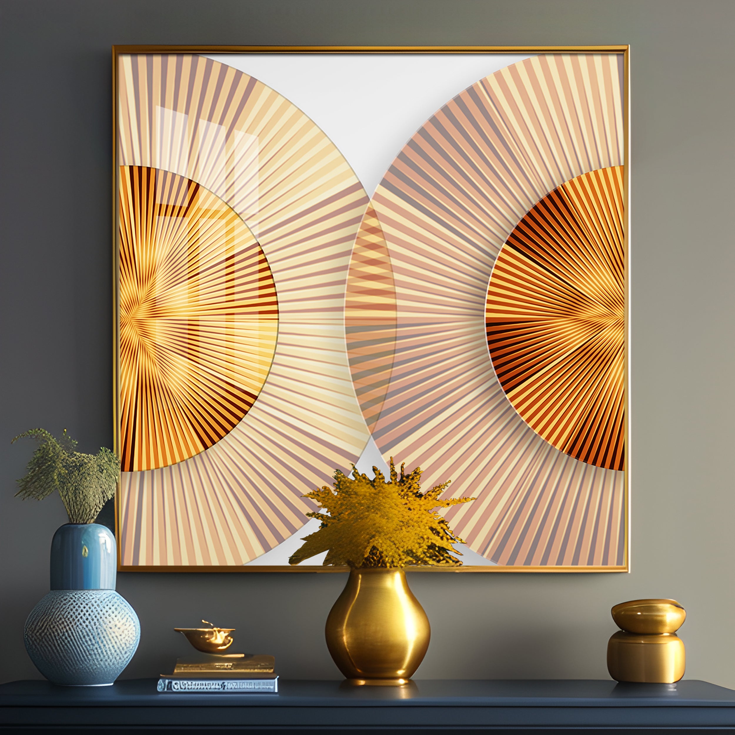 Golden Simple Style Round Premium Acrylic Square Wall Art