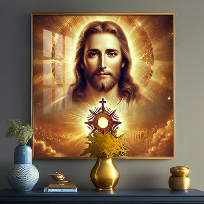 God Jesus With Cross Symbol Premium Acrylic Square Wall Art