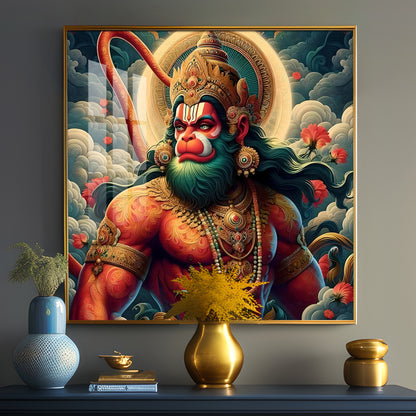 Veer Hanuman Ji Premium Acrylic Square Wall Art