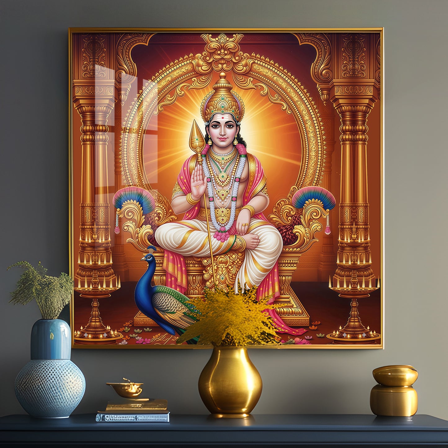 Lord Murugan and His Blessings Premium Acrylic Square Wall Art