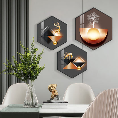 A Hoping Reindeer Premium Acrylic Hexagon Wall Art (Set of 3)