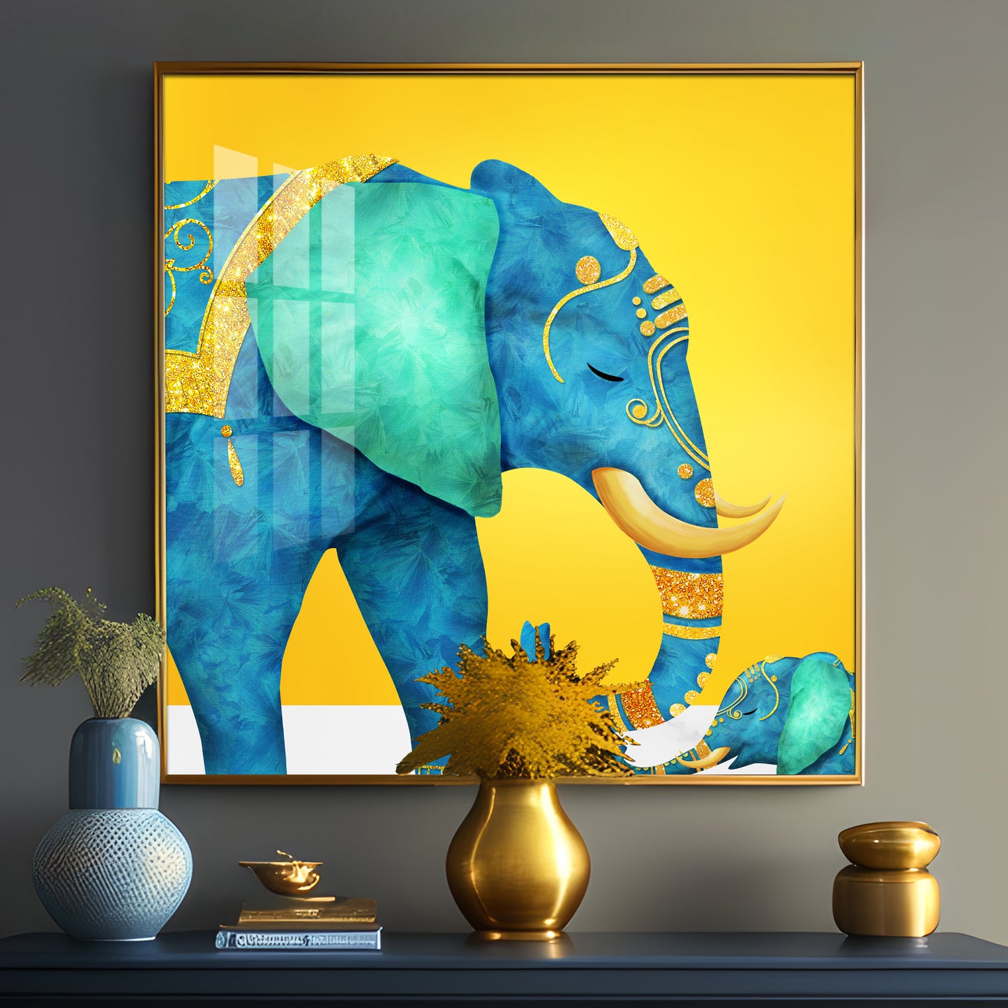 Elephant With His Kid Premium Acrylic Square Wall Art