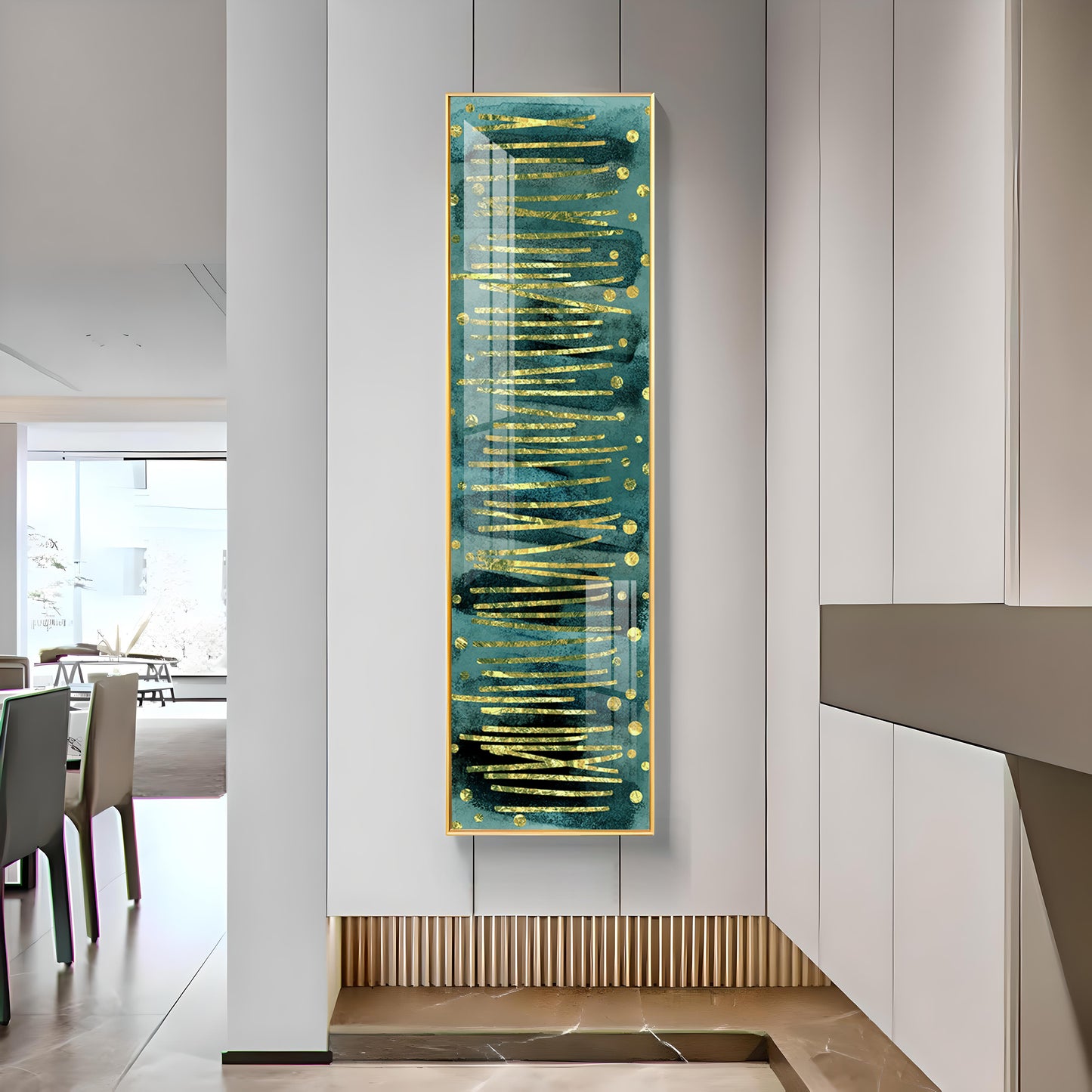 Gold Stripes & Dots Design Premium Acrylic Vertical Wall Art