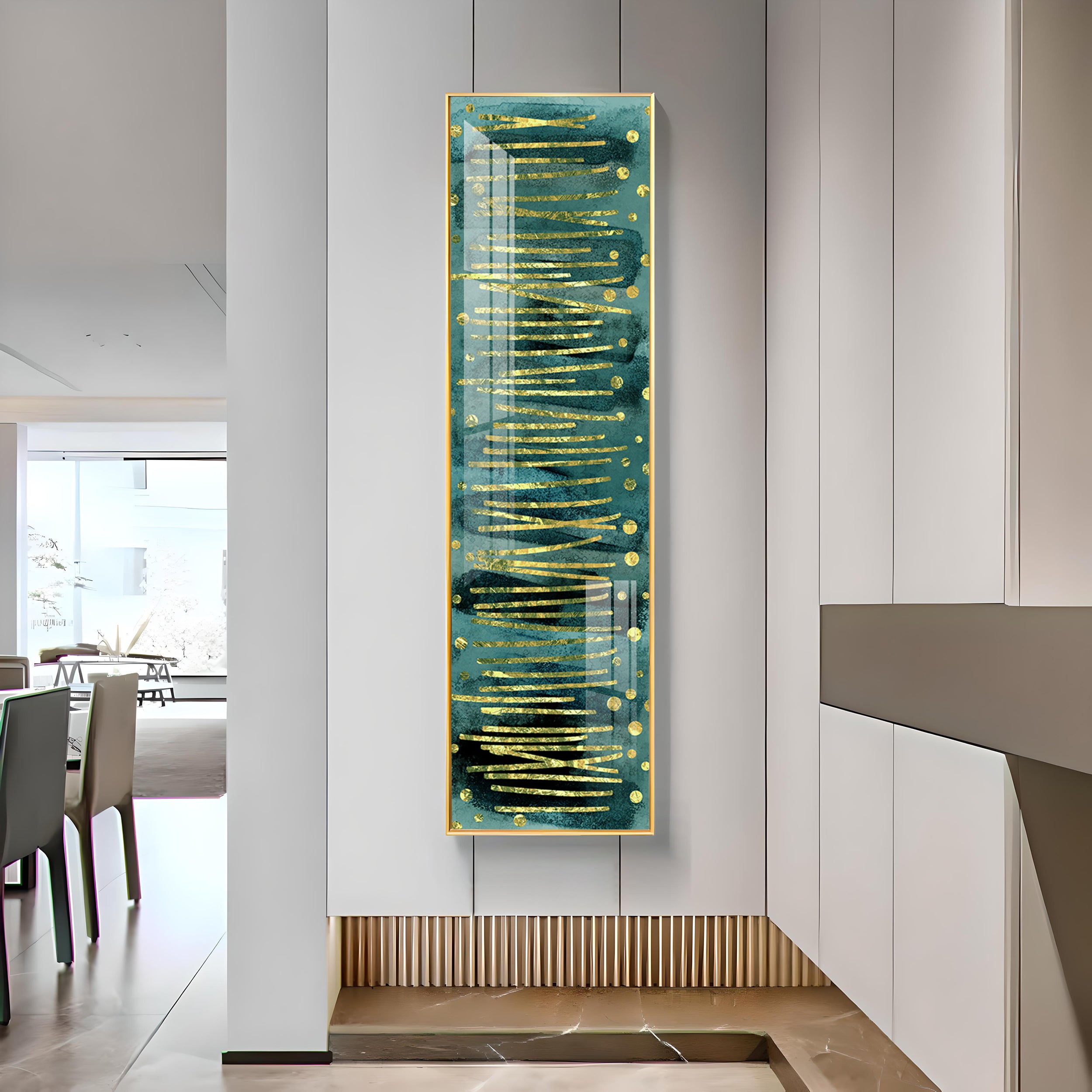 Gold Stripes & Dots Design Premium Acrylic Vertical Wall Art