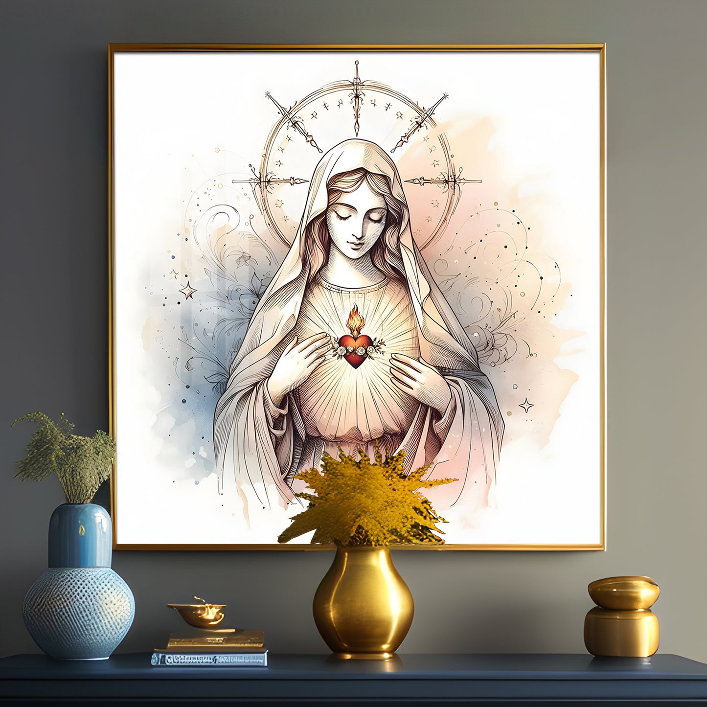 Sacred Heart of Mary Premium Acrylic Square Wall Art