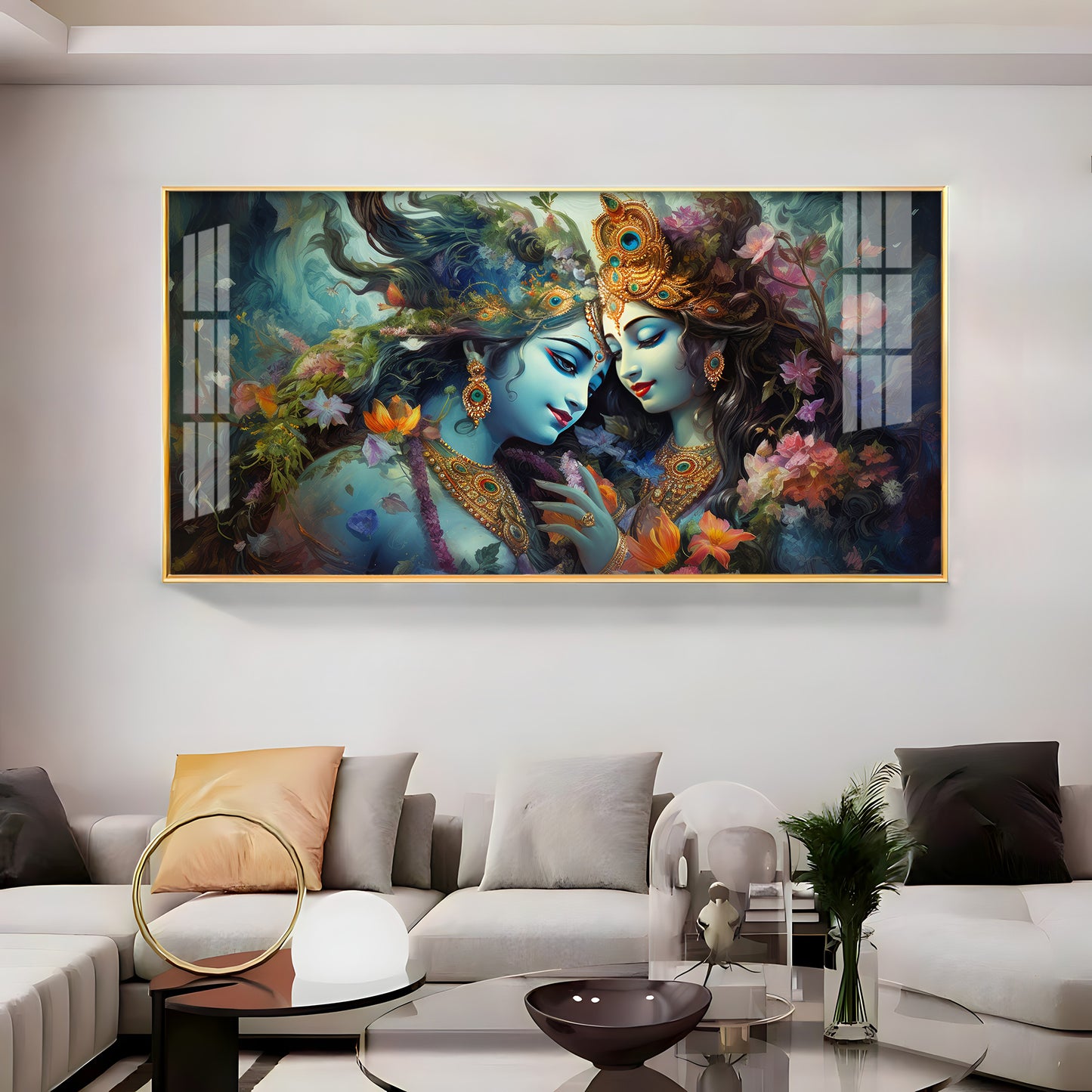 Mystical Love Of Radha Krishna Premium Acrylic Horizontal Wall Art