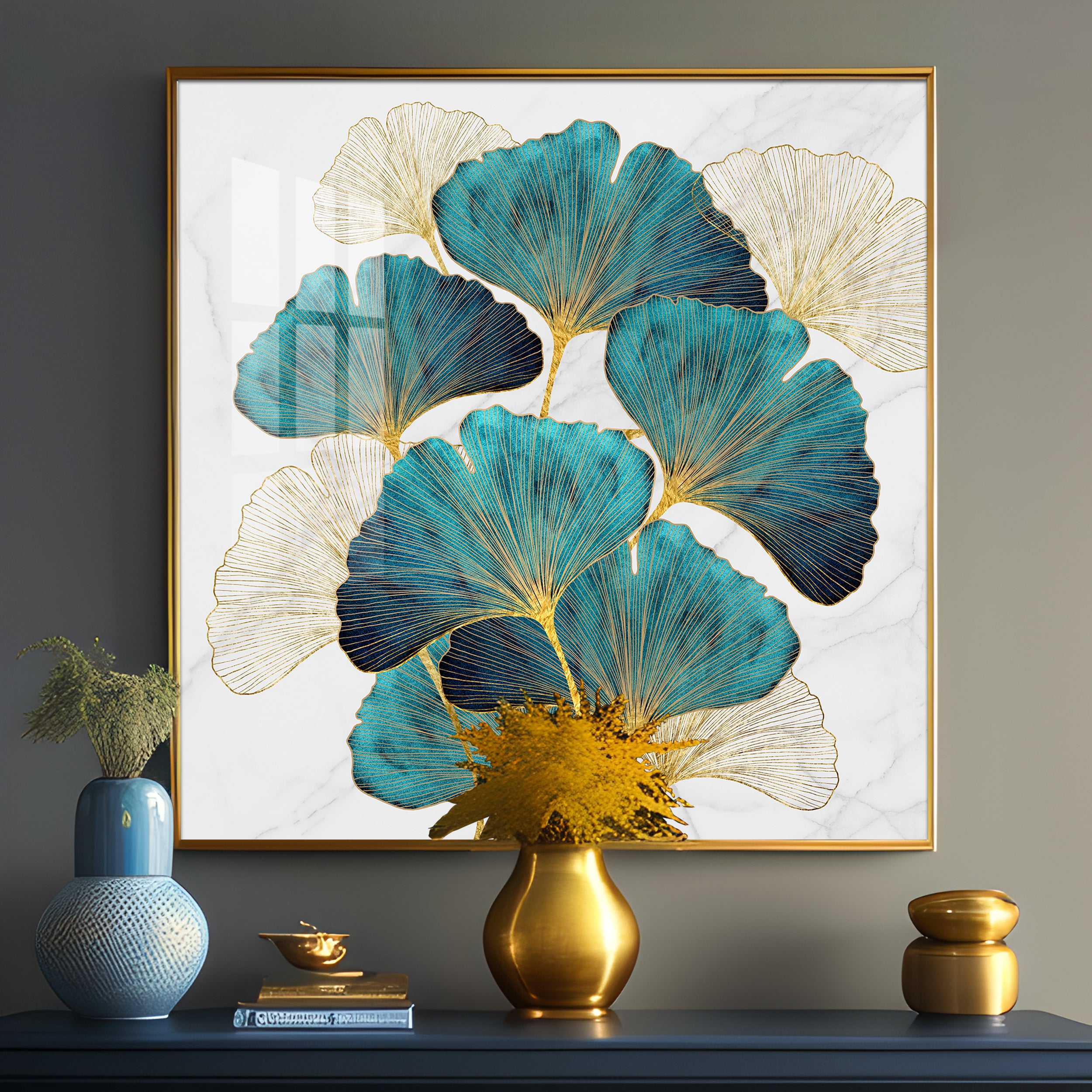 Green Lotus Leaf Premium Acrylic Square Wall Art