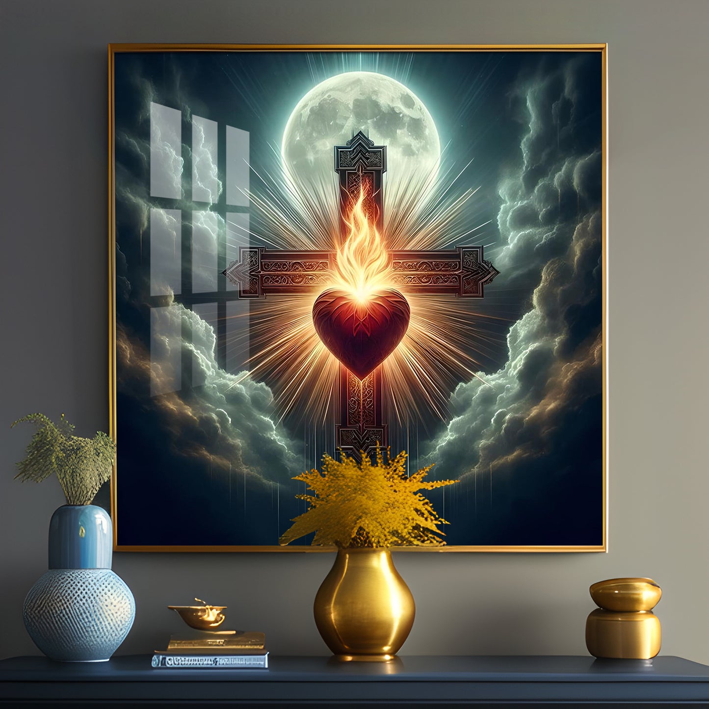 Heart Of Fire and Faith Premium Acrylic Square Wall Art