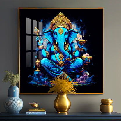 Neon Ganpati Premium Acrylic Square Wall Art