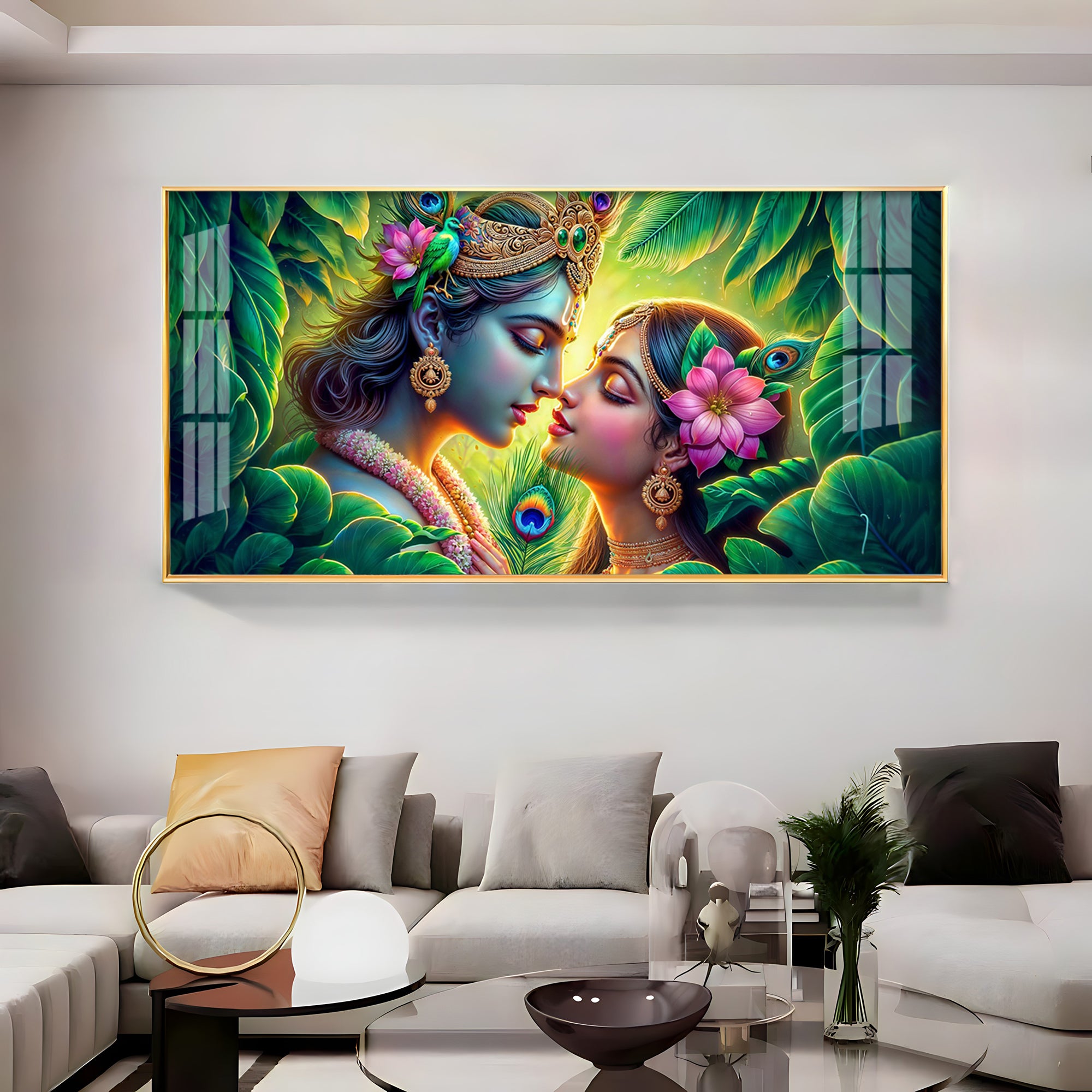 Krishna and Radha Radiant Devotion Premium Acrylic Horizontal Wall Art