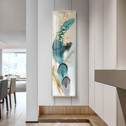 Colorful Feathers With Butterfly Premium Acrylic Vertical Wall Art