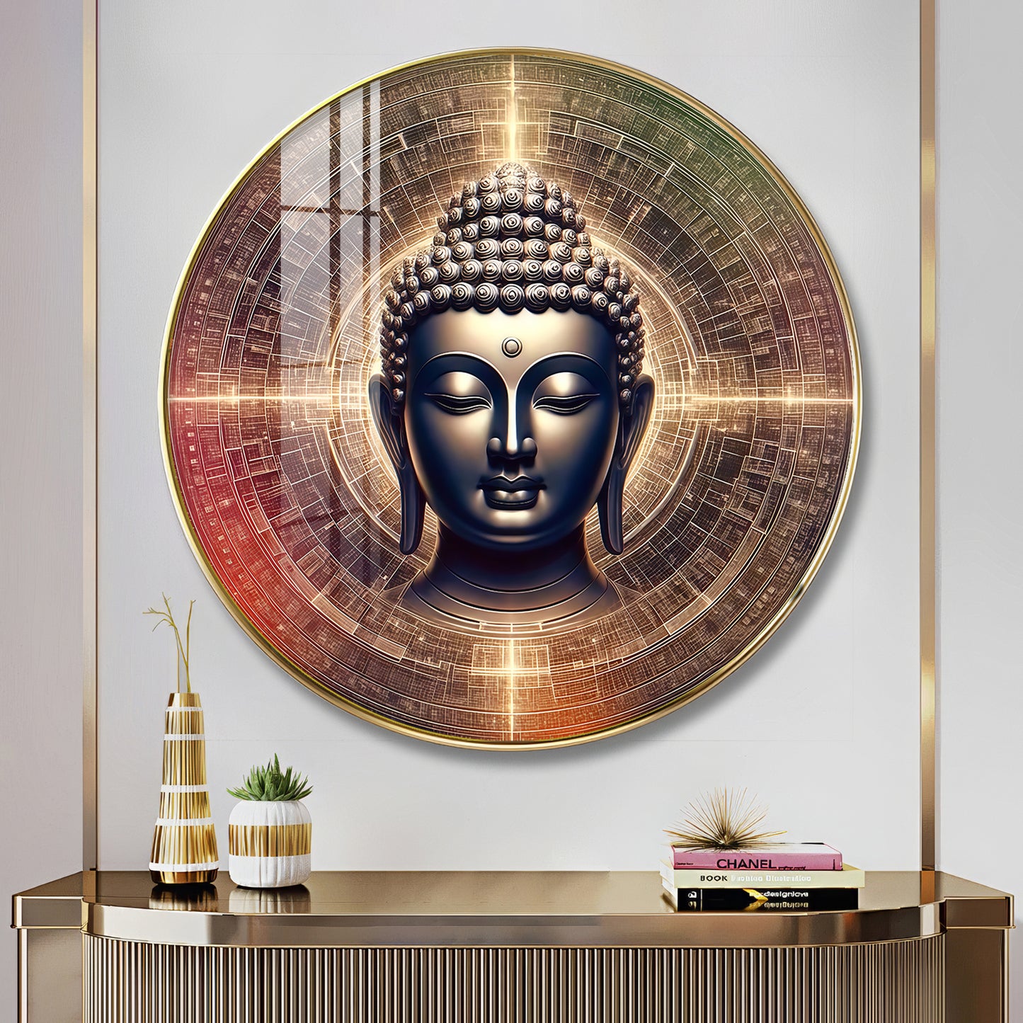 Golden Buddha Aura Premium Acrylic Round Wall Art