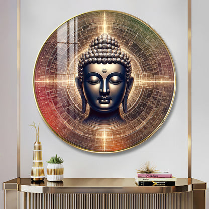Golden Buddha Aura Premium Acrylic Round Wall Art