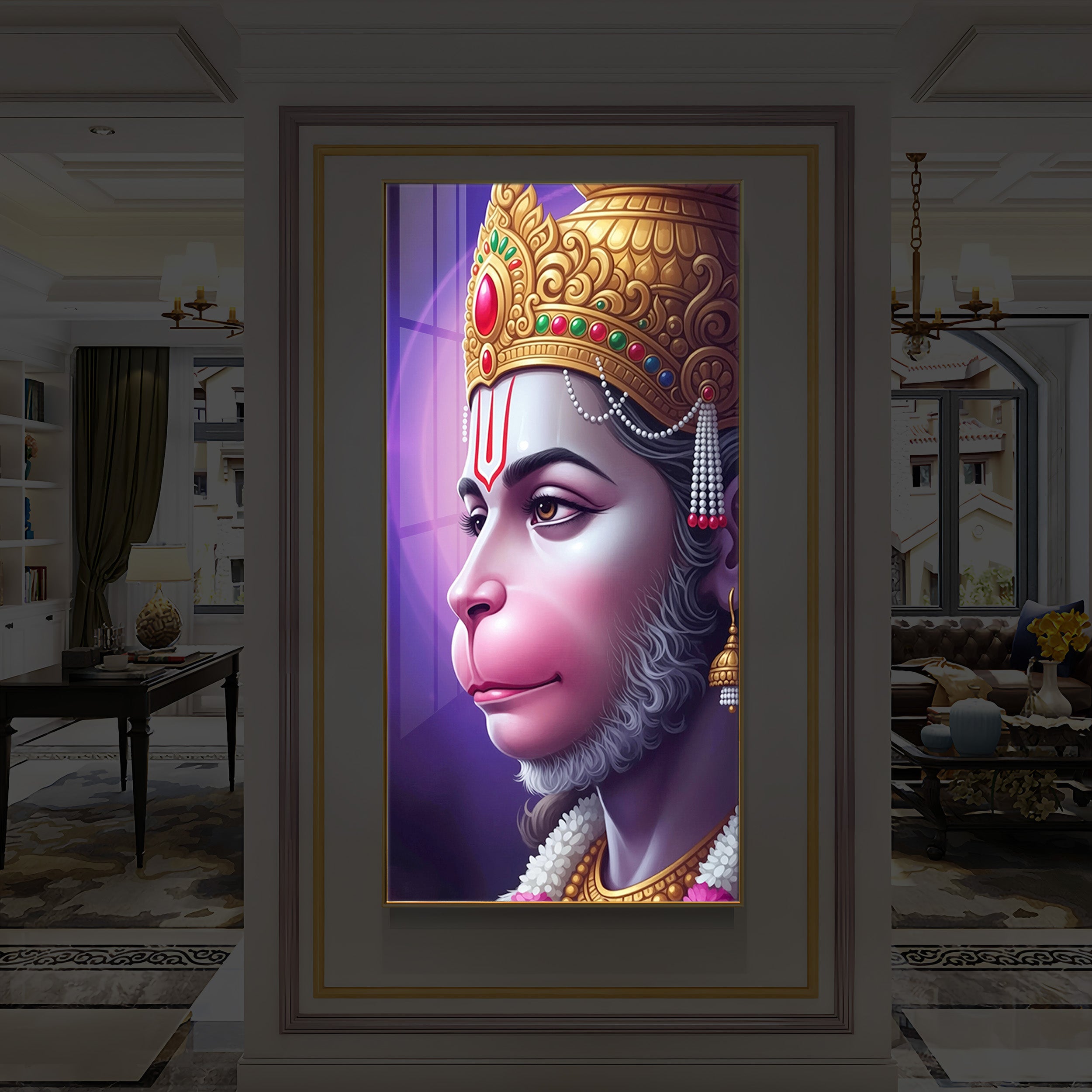 Jai Shri Hanuman Modern Luxury Backlight Vertical Wall Art