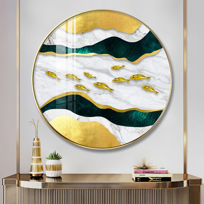 Noir & Gold Fish Premium Acrylic Round Wall Art