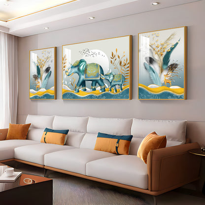 Elephants and Deers Premium Acrylic Wall Art (Set of 3)