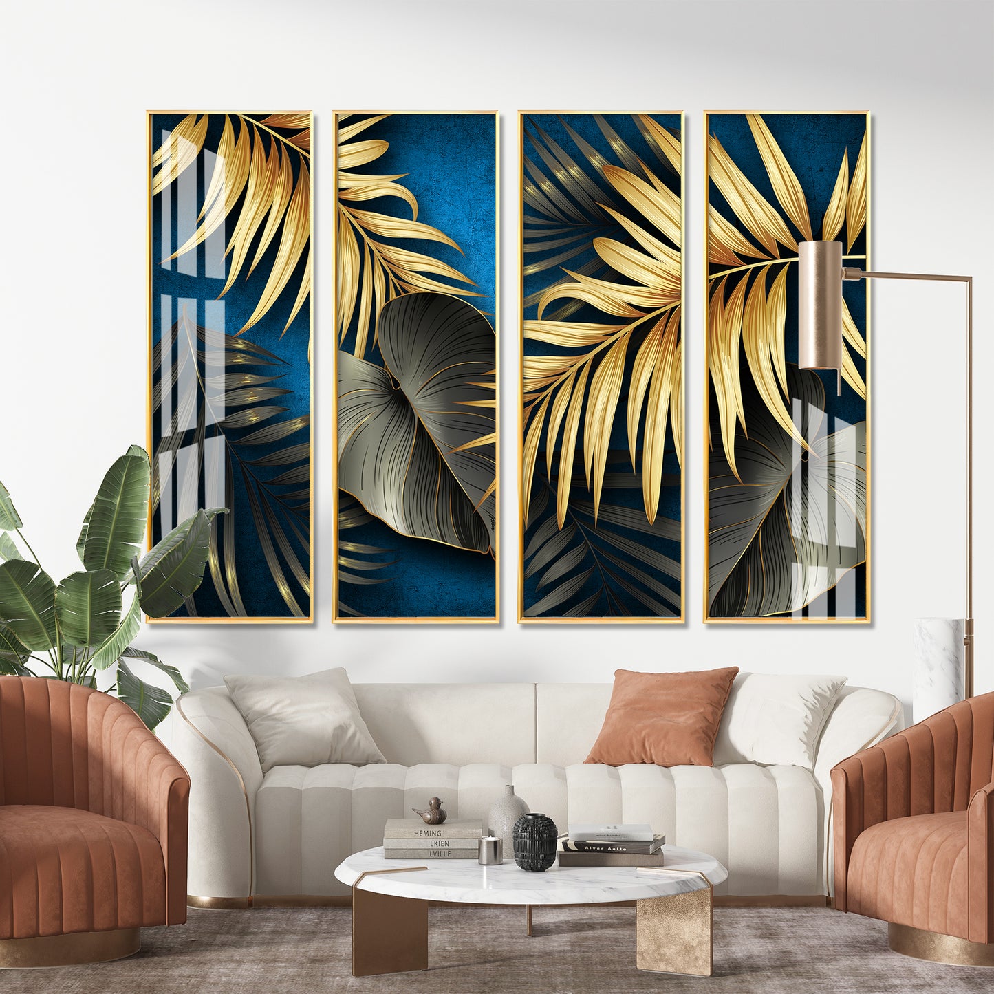 Golden Ferns Premium Acrylic Vertical Wall Art (set of 4)