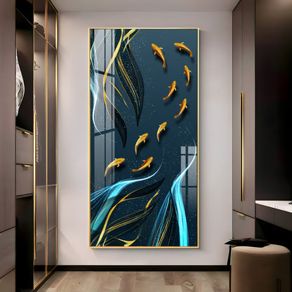 Golden Koi Fish Premium Acrylic Vertical Wall Art