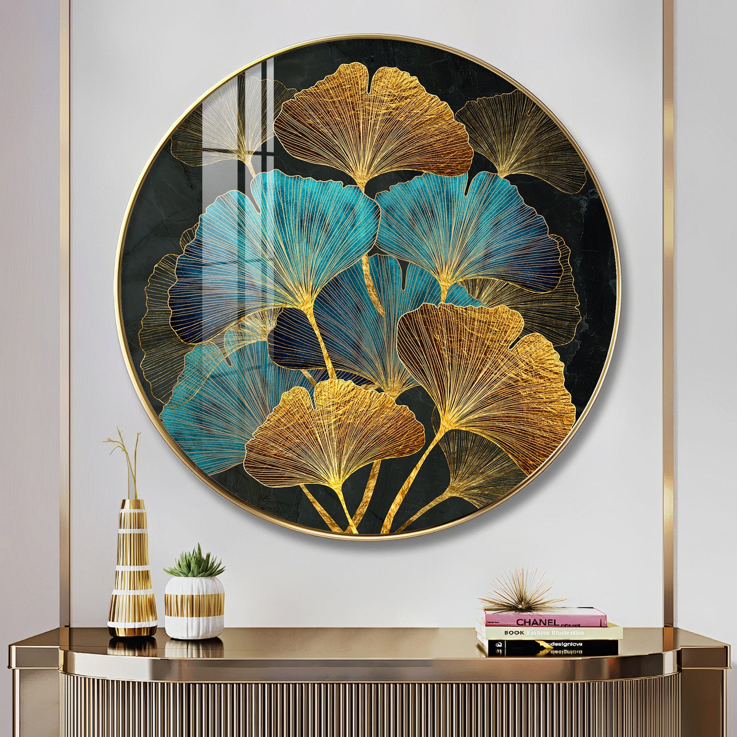 Azure Leaf Premium Acrylic Round Wall Art