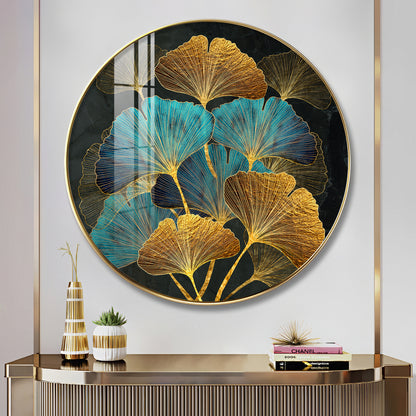 Azure Leaf Premium Acrylic Round Wall Art