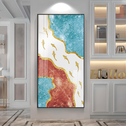 Group of Golden Koi Fishes Luxury Crystal Wall Art