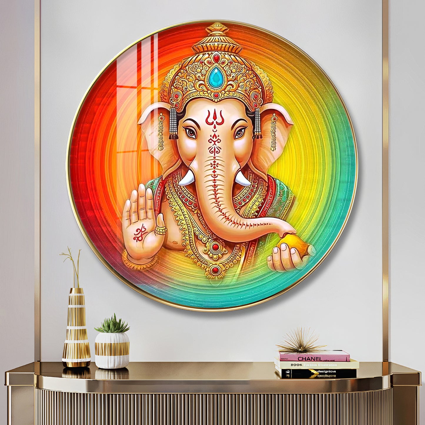 Lord Ganesha Premium Acrylic Round Wall Art