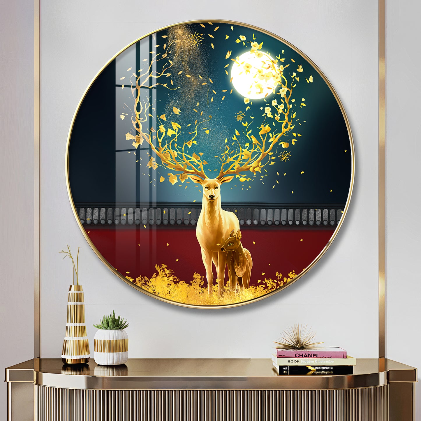 Celestial Deer Premium Acrylic Round Wall Art