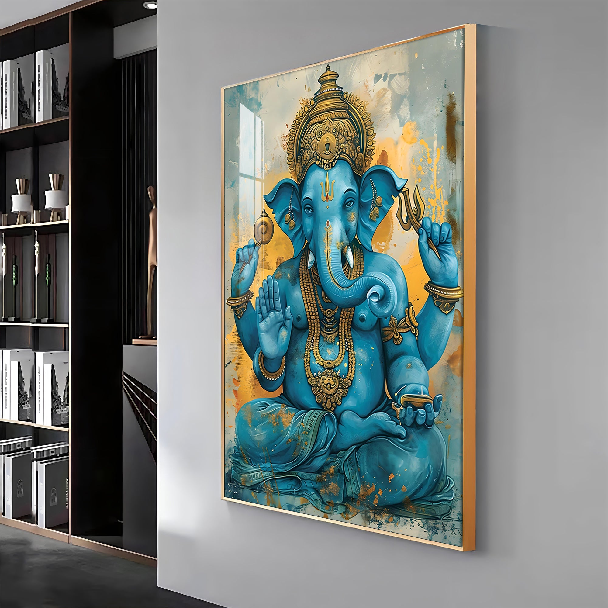 Majestic Blue Ganesha Premium Vertical Acrylic Wall Art