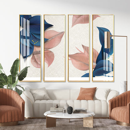 Blue & Peach Flowers Premium Acrylic Vertical Wall Art (set of 4)