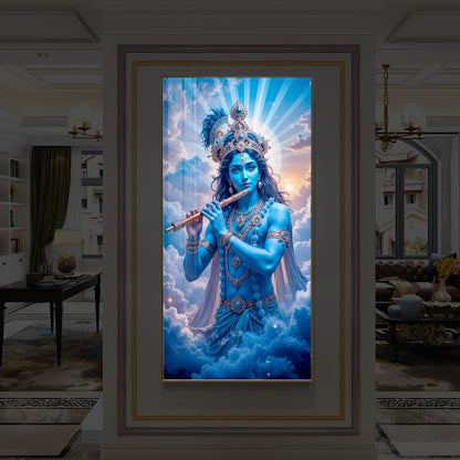 Lord Shri Krishna Modern Luxury Backlight Vertical Wall Art