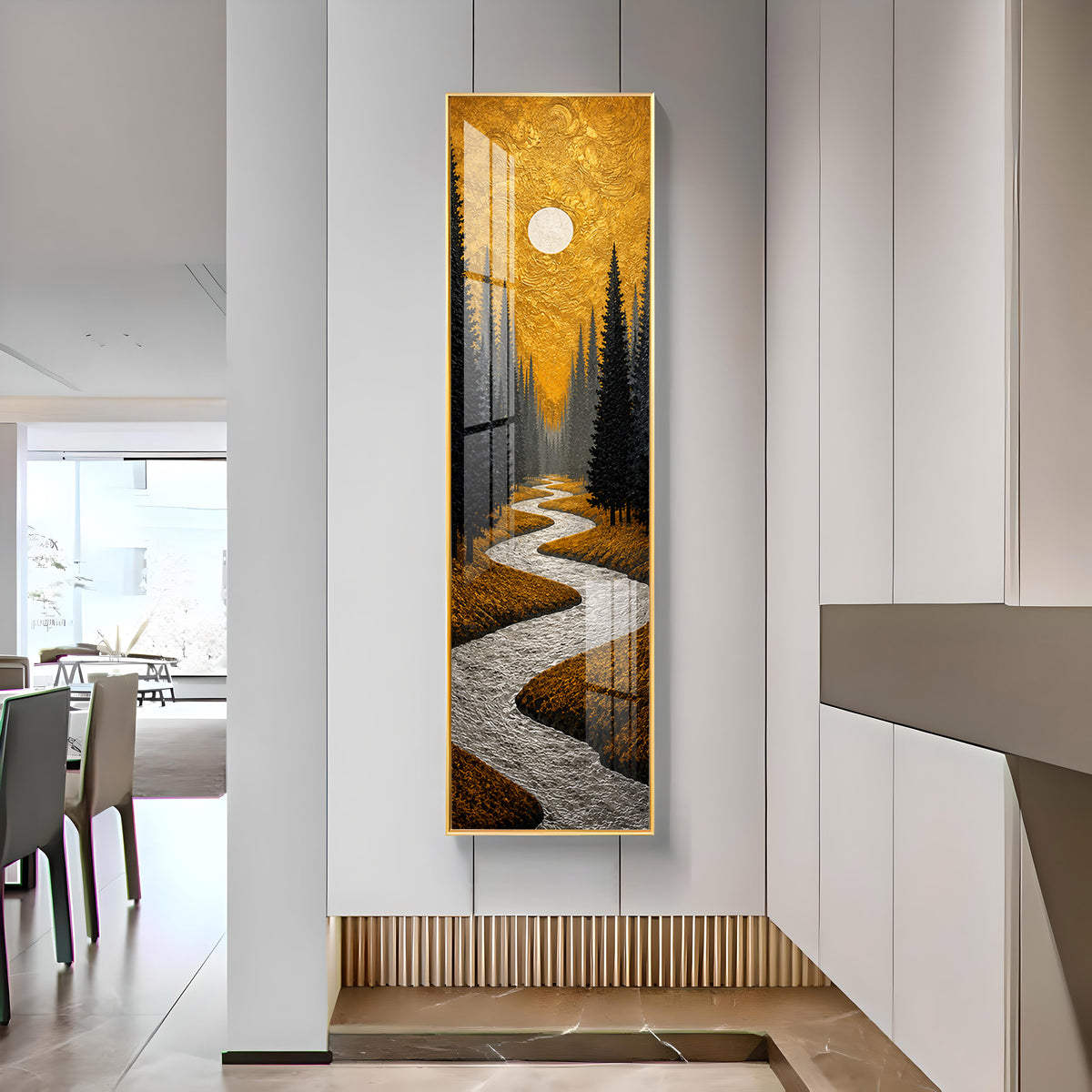 Golden Winding River Forest Premium Acrylic Vertical Wall Art
