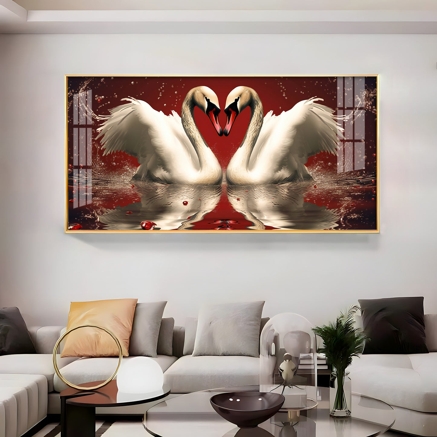 Vibrant Two Swan Premium Acrylic Horizontal Wall Art