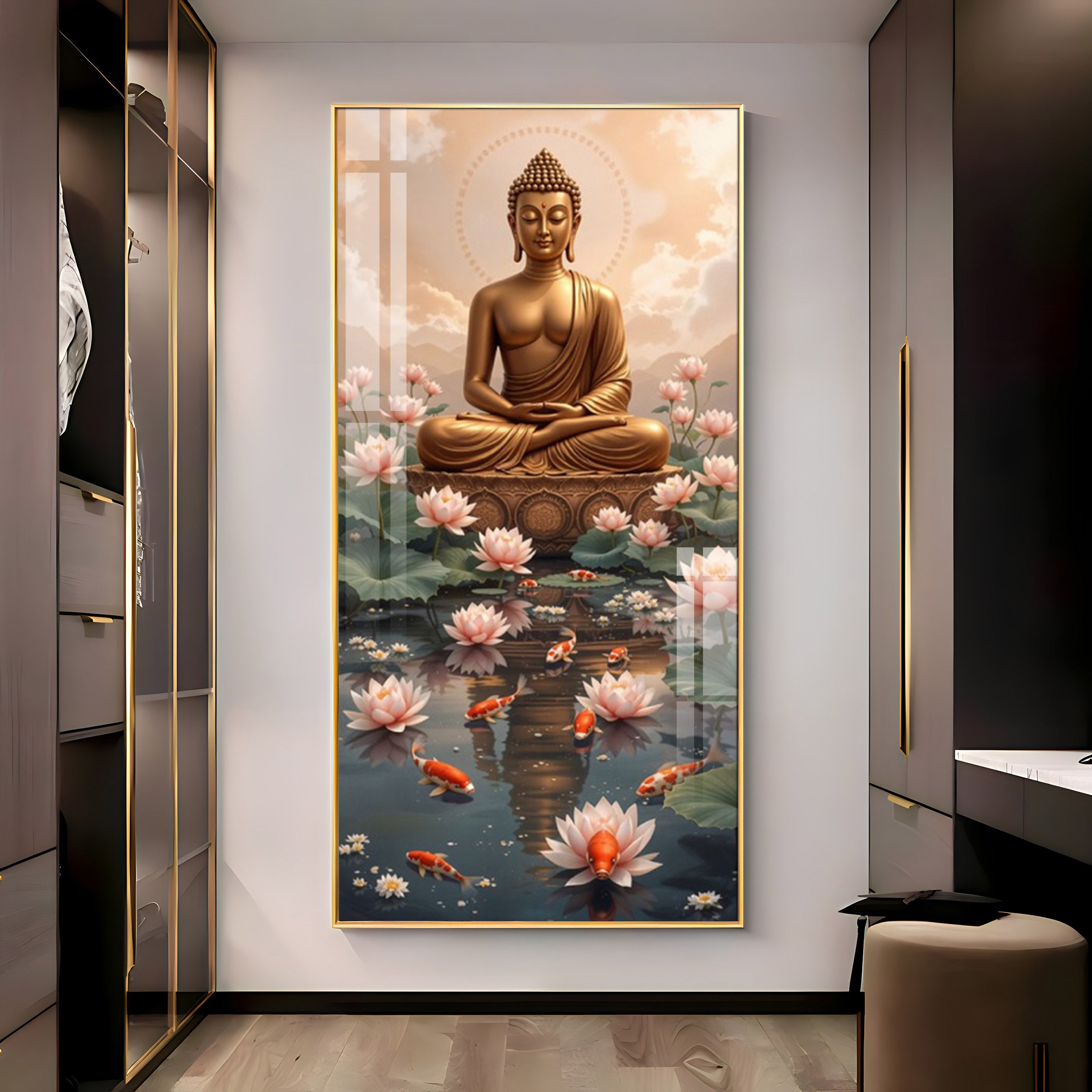 Buddha With Lotus Harmony Premium Acrylic Vertical Wall Art