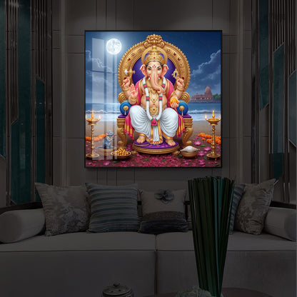 Shree Ganesh Ji Modern Luxury Backlight Square Wall Art