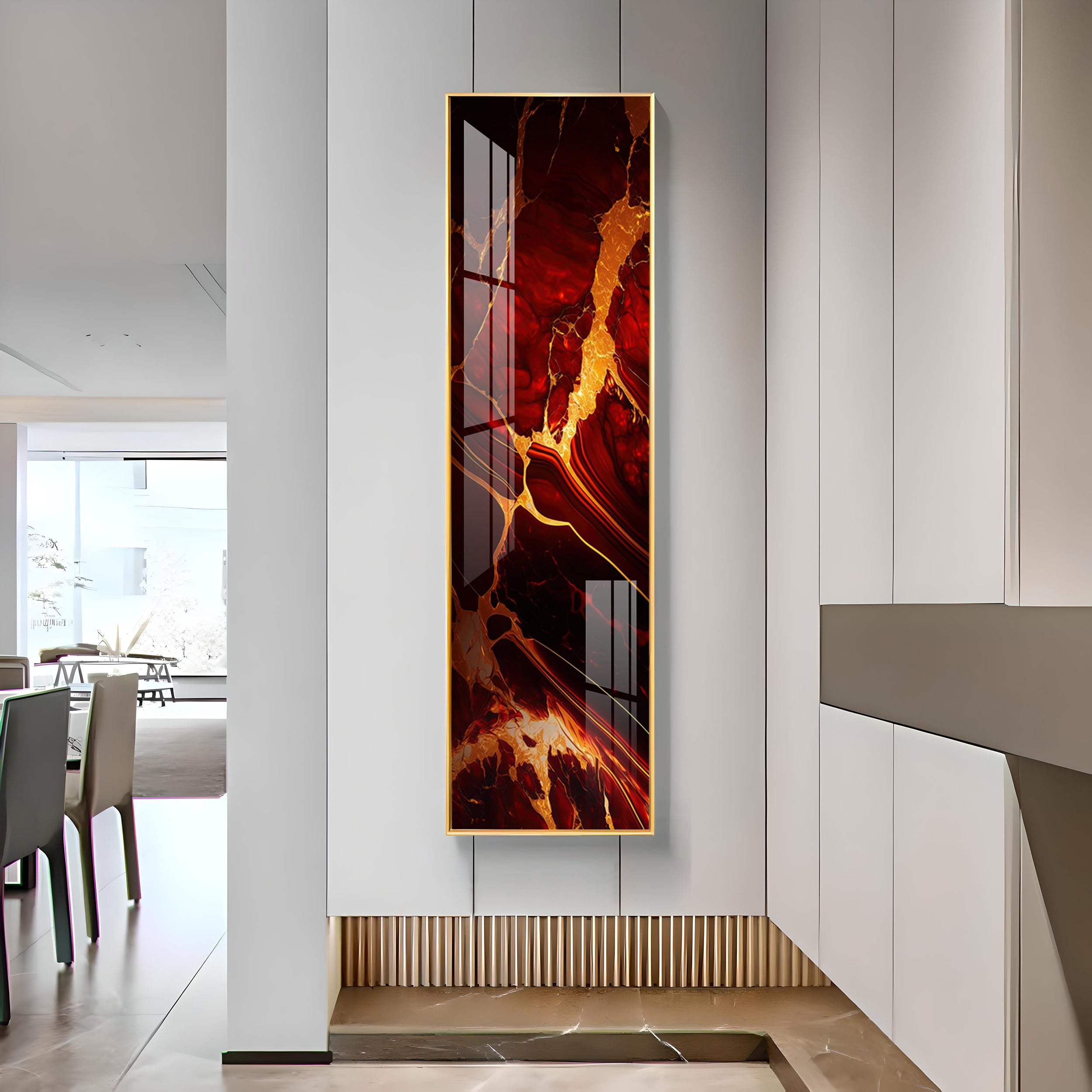 Abstract Vibrant Red & Gold Design Premium Acrylic Vertical Wall Art