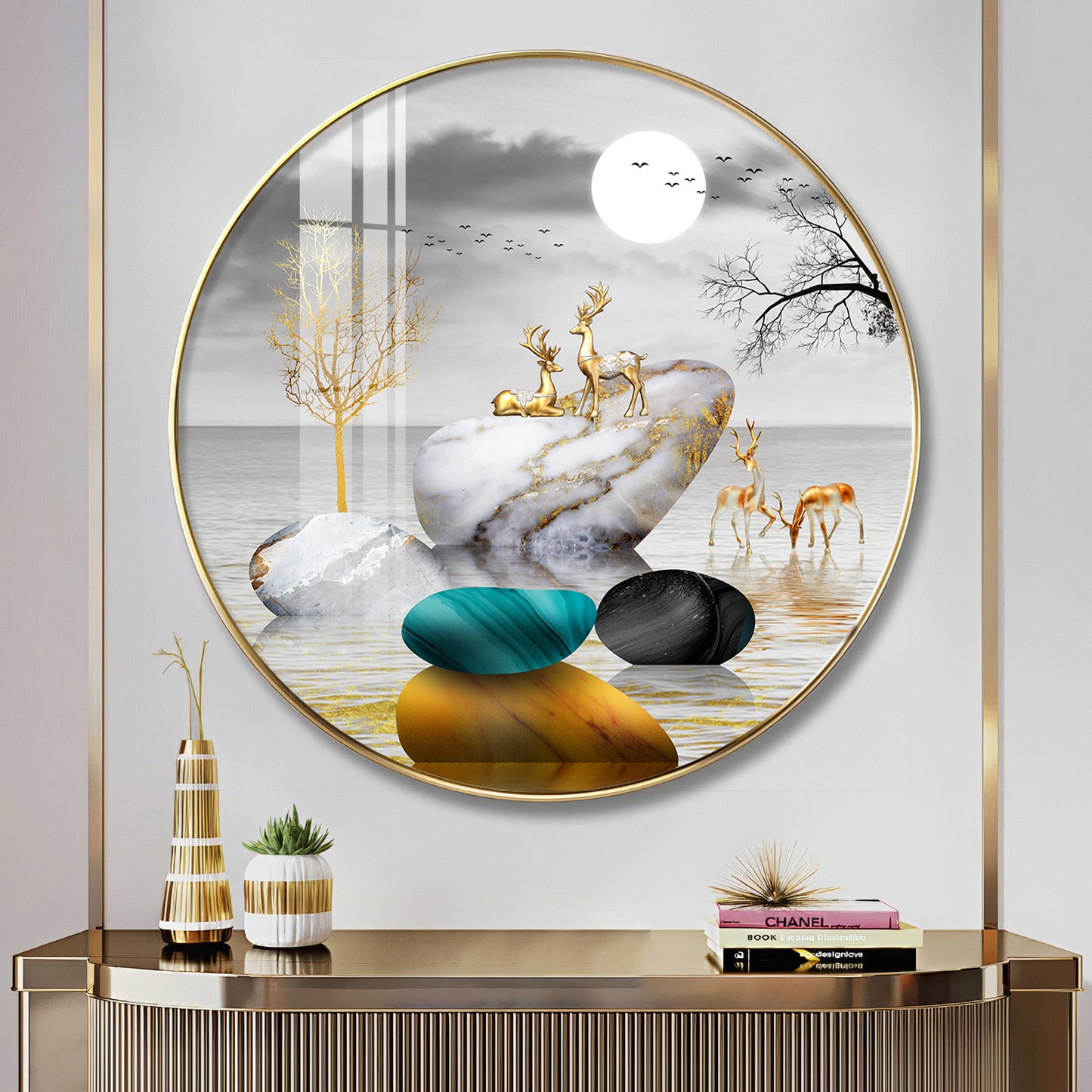 Deer And Stone Premium Acrylic Round Wall Art