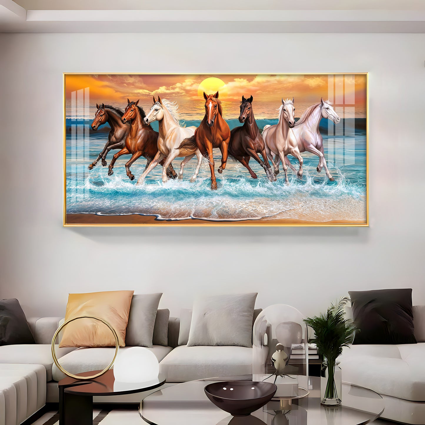 Seven Horses Running Premium Acrylic Horizontal Wall Art