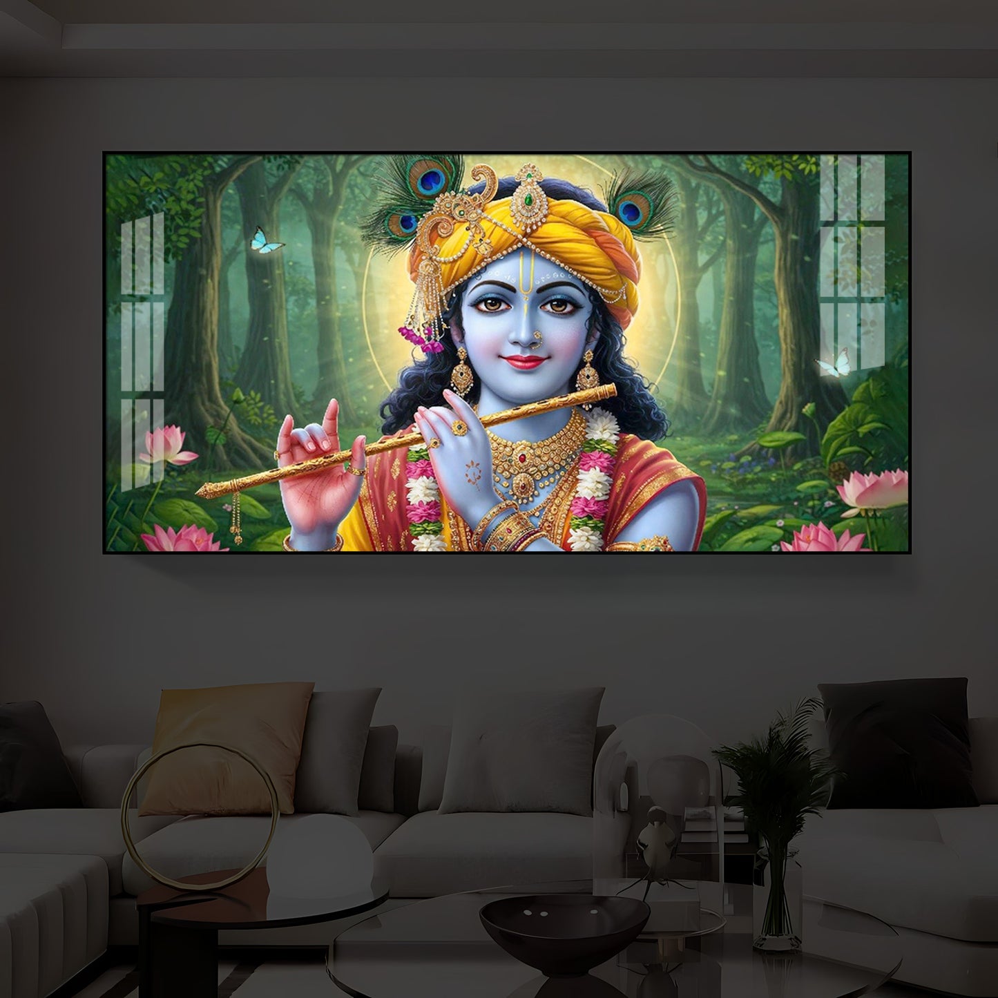 Shri Krishna Ji Modern Luxury Backlight Horizontal Wall Art