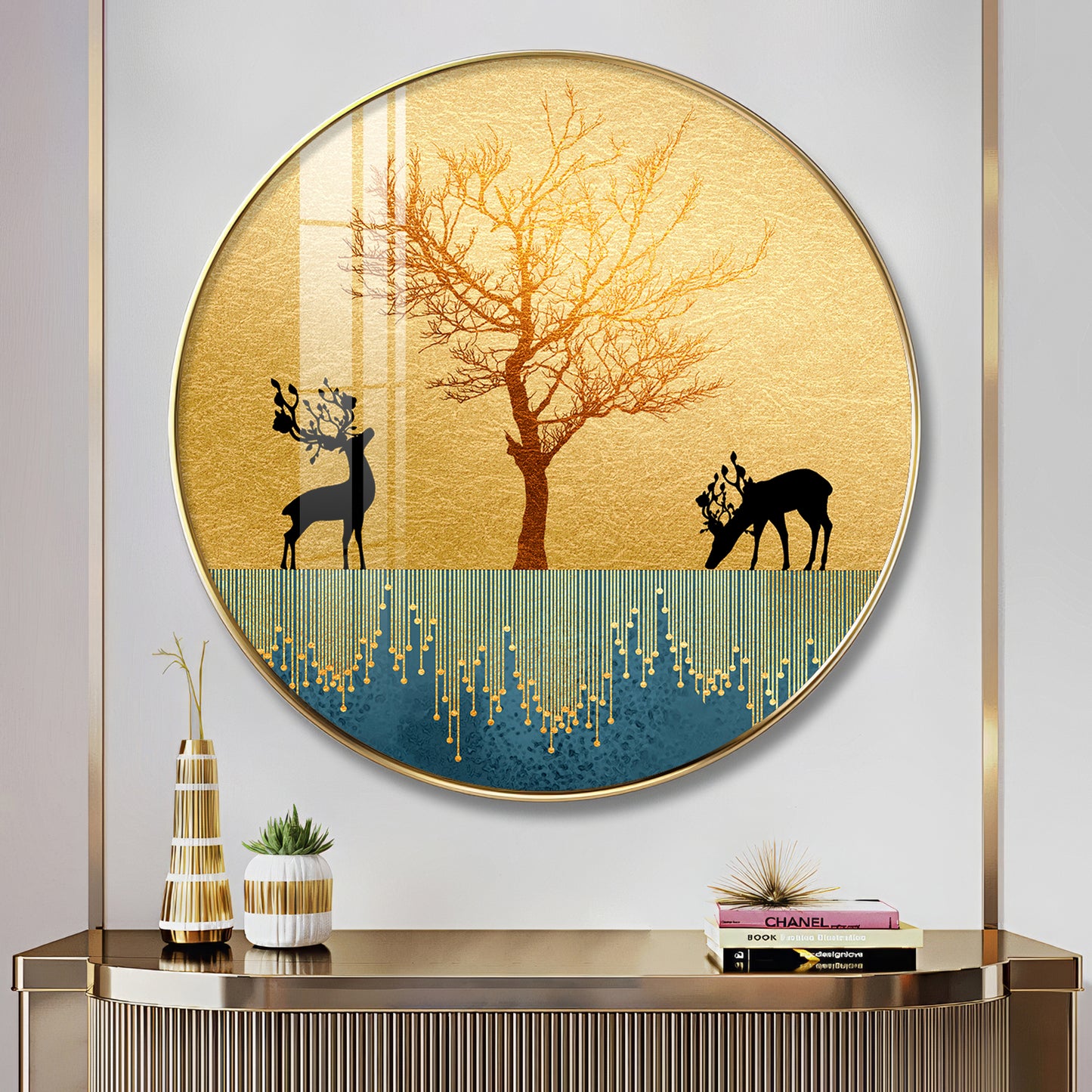 Surreal Art Of Deer Premium Acrylic Round Wall Art