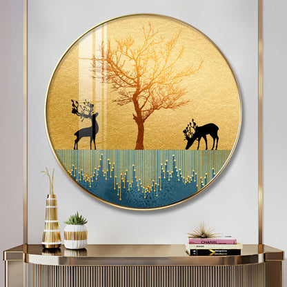 Surreal Art Of Deer Premium Acrylic Round Wall Art
