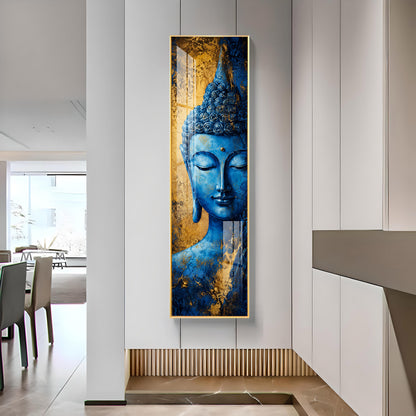 Blue and Gold Meditating Buddha Premium Acrylic Vertical Wall Art