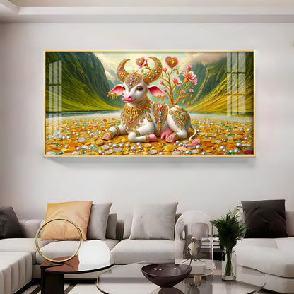 Ornamented Kamadhenu Premium Acrylic Horizontal Wall Art