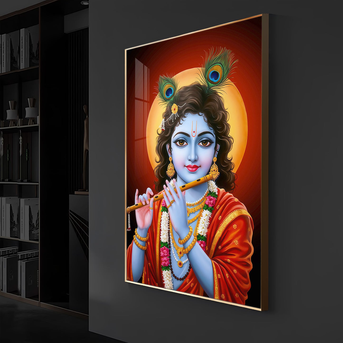 Lord Shree Krishna Ji Modern Luxury Backlight Vertical Wall Art