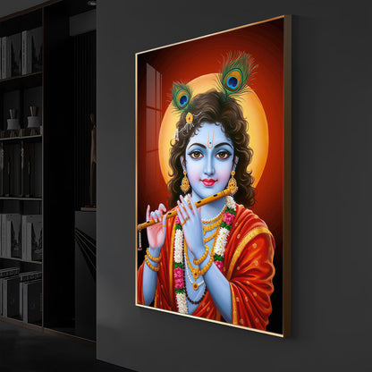 Lord Shree Krishna Ji Modern Luxury Backlight Vertical Wall Art