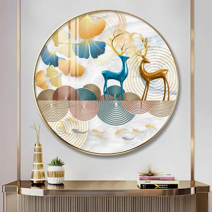 Deer Among Blossoms Premium Acrylic Round Wall Art