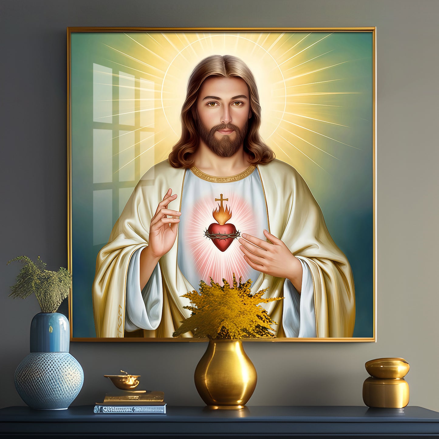 The Beautiful Sacred Heart Jesus Premium Acrylic Square Wall Art